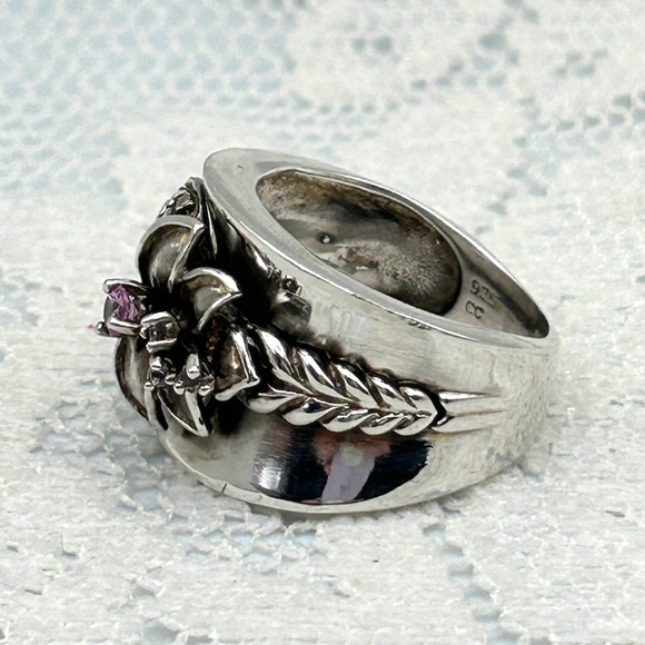 Vintage 925 Selling Silver Wide Band Flower and Vine Ring Size 5 1/2 ~ 5.5 - Picture 3 of 13